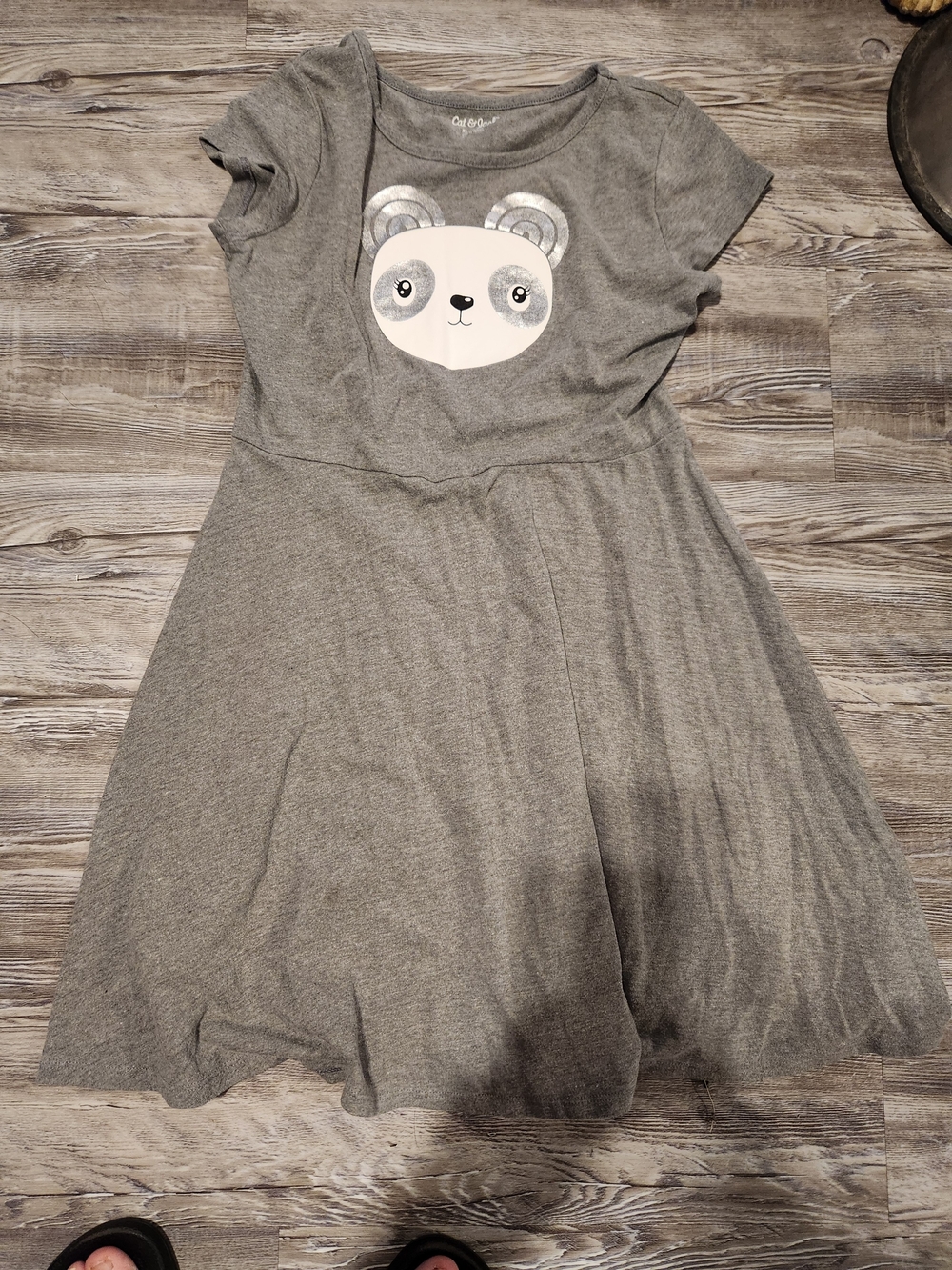 Cat & Jack Gray Panda Face Short Sleeve Kids Dress